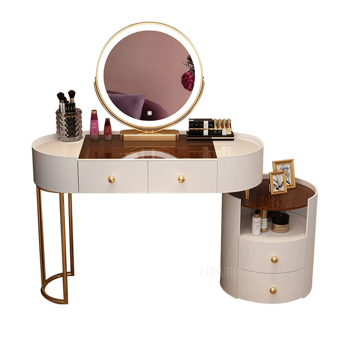 Light Luxury Bedroom Vanity Desk Vanity Table Modern Glass Table Bedroom Dresser Storage Cabinet Dresser Table Vanity Mirror