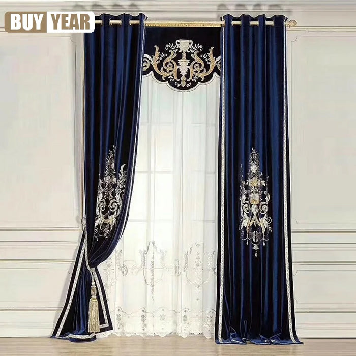 Velvet Flower Embroidery Curtains for Living Room Curtains for Bedroom Atmospheric Luxury Tulle Curtain Products Customized