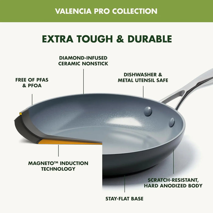 GreenPan Valencia Pro Hard Anodized Healthy Ceramic Nonstick 16 Piece Cookware Pots and Pans Set, PFAS-Free, Induction,