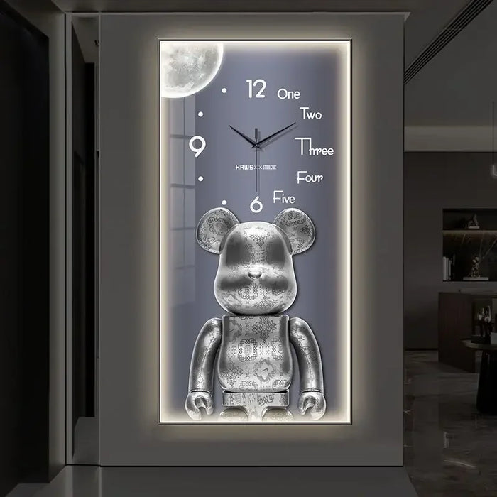 Cartoon Bear LED Wall Clock Painting Fashionable Mute Decorations in The Household Decor Living Room Corridor Electronic Clocks