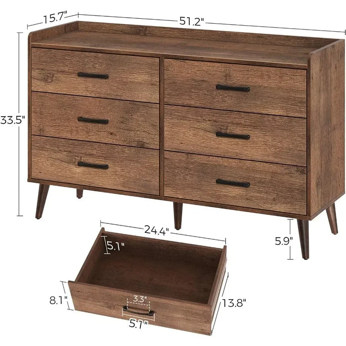 Toilet Furniture Makeup Table 6 Wooden Drawers Storage Dresser With Set of 4 Foldable Drawer Dividers Make Up Table Brown Vanity
