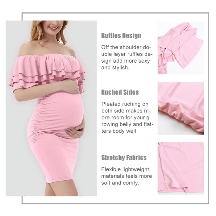 Maternity Dresses Summer Photo Shoot Sexy Off Shoulder Ruffles Baby Shower Dress Clothes for Pregnant Women