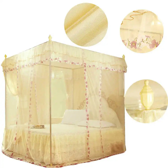 Bedroom Mosquito Netting Luxury Princess Canopy Bed Curtains 4 Corner 3 Side Openings Post Bed Curtain Bedding No Bracket