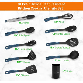 10-Piece Non-stick Heat Resistant Silicone Kitchen Gadgets Cookware Tools, (Blue/Black)