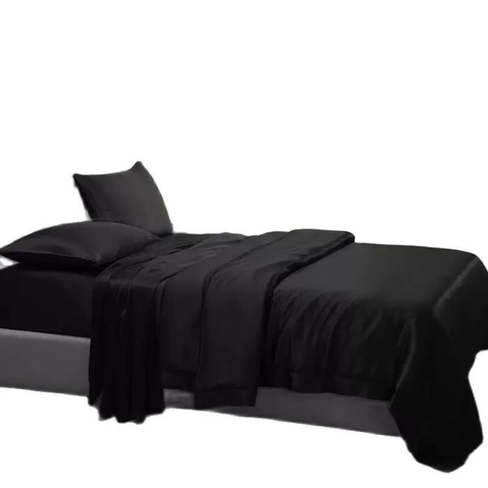 100% Mulberry Silk 19 Mm Black  Jacquard Color King Flat Fitted Sheet Duvet Cover 5 Pieces Set Customize