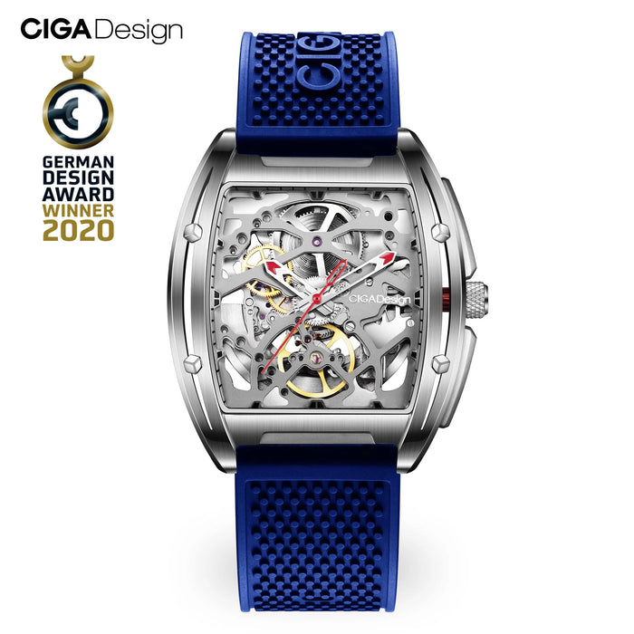 CIGA Design Skeleton Automatic Watch for Men Z Series Mechanical Wristwatches 316L Stainless Steel Silicone Leather Two Straps