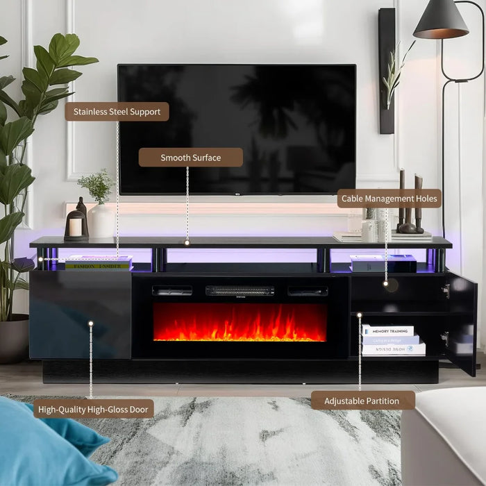 oneinmil Fireplace TV Stand with 36" Electric Fireplace,LED Light Entertainment Center,2 Tier TV
