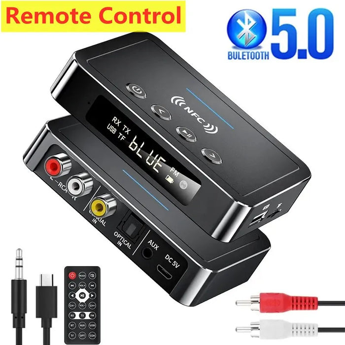 Bluetooth 5.0 Receiver Transmitter FM Stereo AUX 3.5mm Jack RCA Optical Handsfree Call NFC Wireless Audio Adapter TV Car Speaker