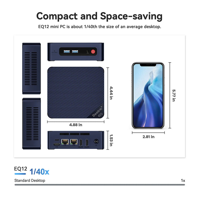 Beelink EQ12 Mini PC 12th Gen Intel Alder Lake N100 16GB DDR5 500GB SSD Wifi6 BT5.2 Dual 2.5Gbps LAN Desktop Computer