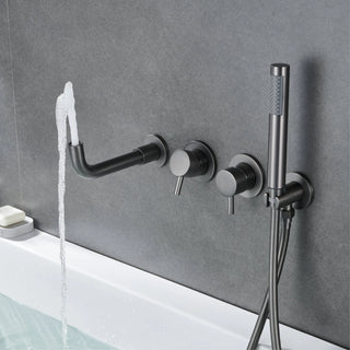 Luxury brass gun gray bathroom faucet with wall mounted design, dual handle split type cold and hot dual control bathtub Tap