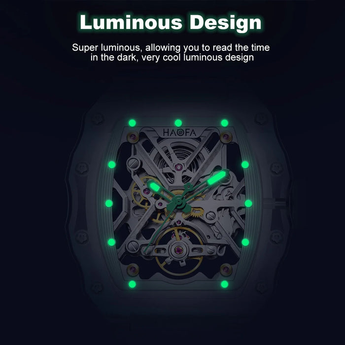 Haofa Transparent Crystal Automatic Mechanical Watches for Men Luxury Double-Sided Hollowing Waterproof Luminous Mens Watch 2202