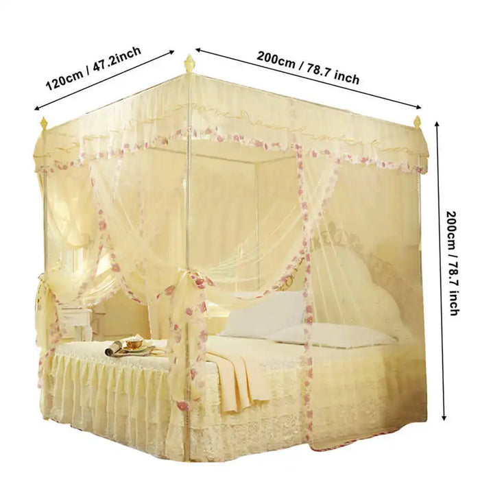 Bedroom Mosquito Netting Luxury Princess Canopy Bed Curtains 4 Corner 3 Side Openings Post Bed Curtain Bedding No Bracket