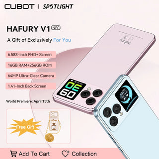 [World Premiere] Cubot Hafury V1, Smartphone Android, 16GB RAM(8GB+8GB), 256GB ROM, Dual Screen, 64MP Camera, NFC,Global Version