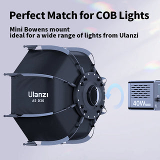 Ulanzi AS-D30 30cm Octagonal Softbox Quick Pack Light Box with Mini Bowens Mount for 40W COB Video Light