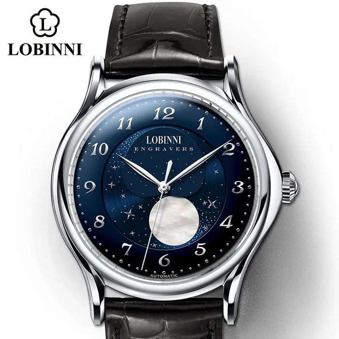 Lobinni Top Haiou Movement Men Mechanical Watch Mens Automatic Moon Phase часы мужские Switzerland Luxury Brand elogio masculino