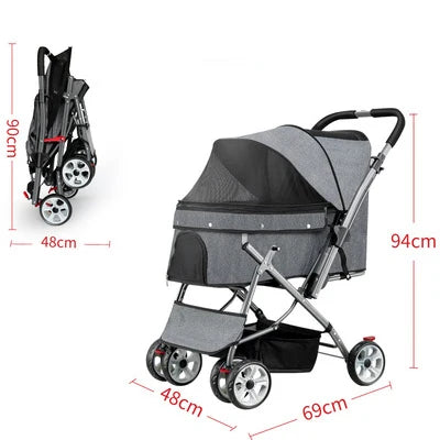 RTS Hot Sale Folding Luxury 4 wheels Pet Dog Cat Carrier Stroller Outdoor Walking Pet Trolleys