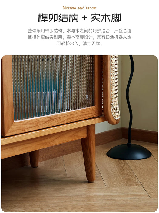 Vintage solid wood rattan woven sideboard storage high cabinet storage restaurant cabinet against the wall