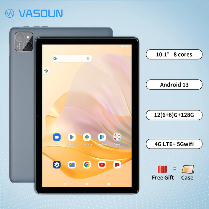 VASOUN Android 13 Tablet 10.1", 12GB(6+6 Expand) RAM, 128GB ROM, Octa Core, Dual SIM 4G Unlocked With 2.4G/5G WiFi GPS