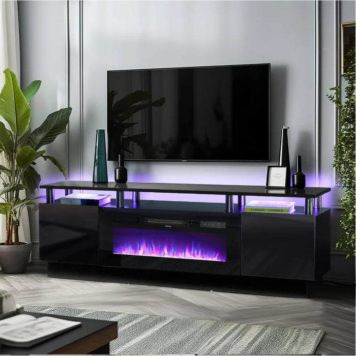 Fireplace TV Stand with 36" Electric Fireplace,LED Light Entertainment Center,2 Tier TV Console Stand for TVs Up to 80"