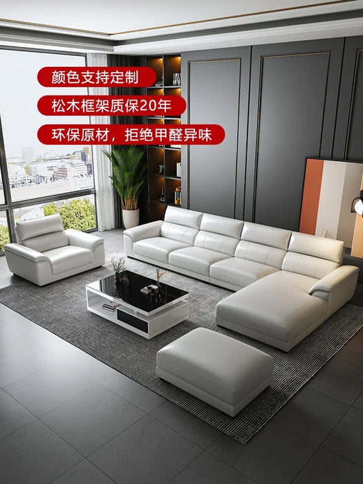 Leather sofa living room combination, first floor, leather size, leather art with sound, simple Italian style, new in 2022