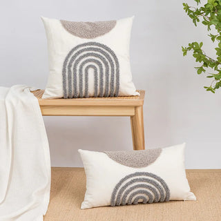 Grey White Simple Loop Tufted Cushion Cover Wabi Sabi Geometric Embroidery Tassel Pillow Cover Home Decorative Cushions for Sofa