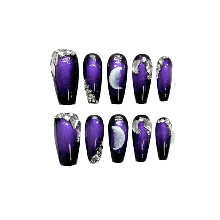 Hand-made False Nail Custom False Fingernail TIps Long Purple bling diamond Artificial Nails For Nail Salon