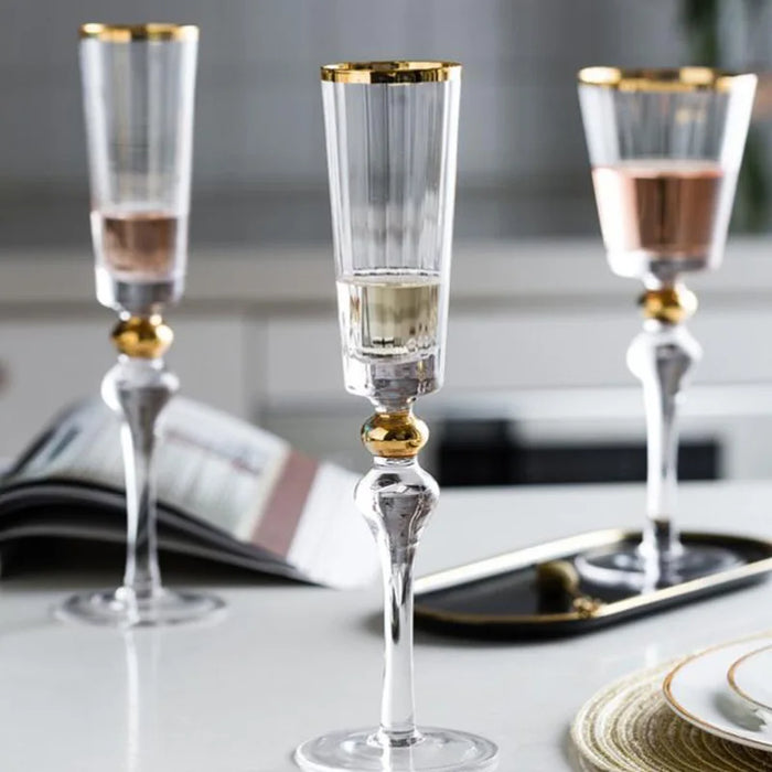 Golden Luxury Goblet 2pcs Handmade Wedding Glasses  Wine Champagne  Crystal Vintage