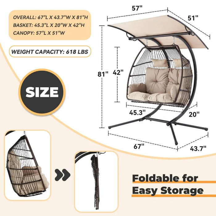 2024 New Egg Chair with Stand, Foldable Hanging Chair, Hammock Cushion and Awning