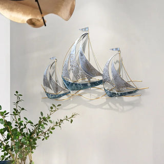 Mediterranean Style Sailing Boat Wall Decoration Children's Room Layout Living Room Sofa Background Wall Iron Art Wall Decor NEW