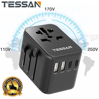 TESSAN International Universal Travel Adapter All-in-one Power Adapter with USB and Type C Wall Charger for UK/EU/AUS/USA Travel