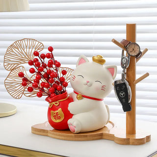Lucky cat arts crafts Holding flowers Cherry Blossom Cat storage ornaments Living room porch Home decoration moving gift