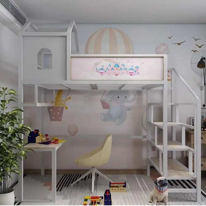 Loft bed for children Simple modern wrought iron bed on top