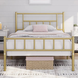 13 inch Twin XL Size Metal Bed Frame with Headboard and Footboard Platform Bed Frame with Storage No Box Spring Gold