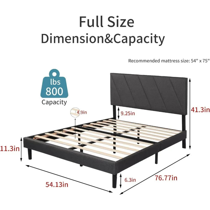 Bed Frame, with Headboard and Wooden Slats, Non-slip, Noiseless Design, No Need for A Spring Box, Easy To Assemble, Bed Frame