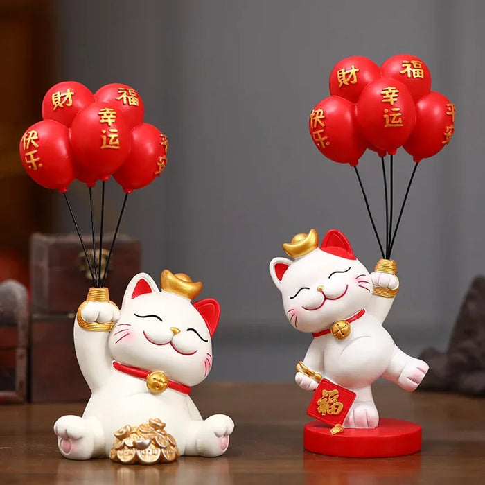 Modern Home Decoration Lucky Cat Tray Cute Cat Figurines Miniature Micro Landscape Crafts Ornaments Key Storage Sculptures Decor