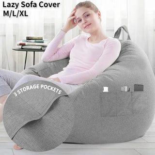Lazy Sofa Cover With Three Side Pockets Chair Covers Without Filler Lazy Seat Bag Cover Pouf Couch Tatami Living Room Beanbags