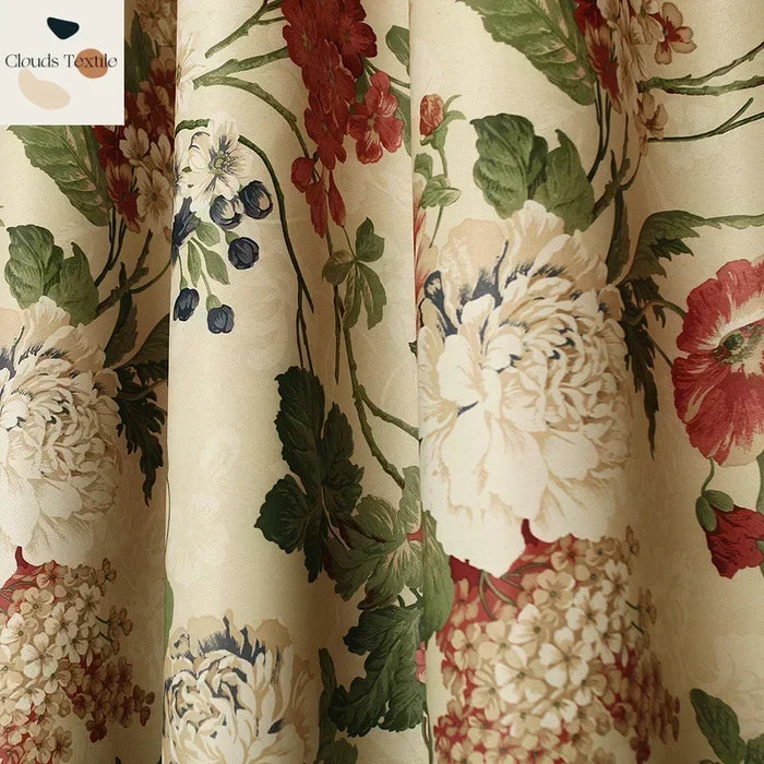 European Style Curtains for Living Dining Room Bedroom American Pastoral Flowers Printing Door Window Curtain Room Decor