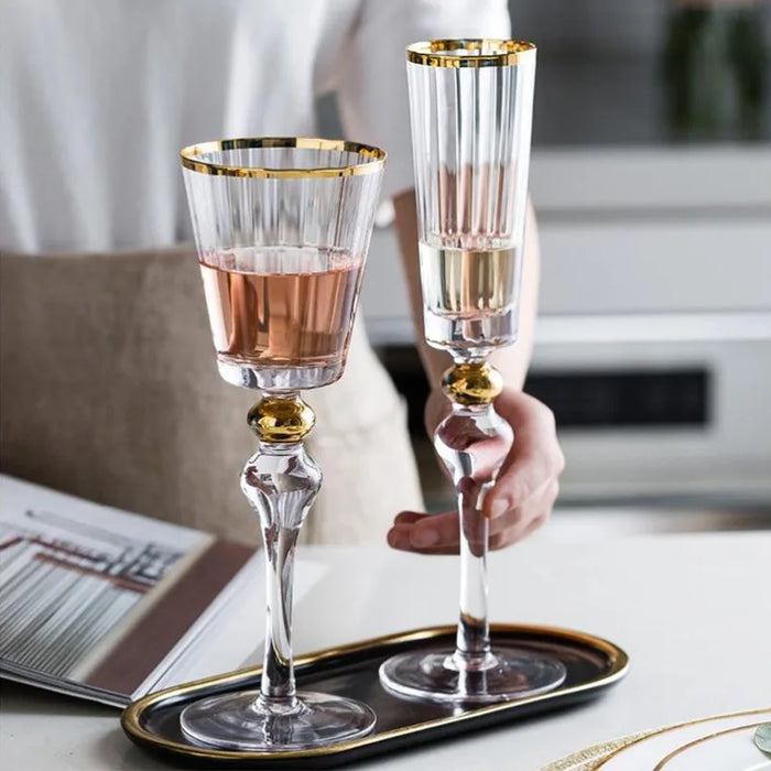 Golden Luxury Goblet 2pcs Handmade Wedding Glasses  Wine Champagne  Crystal Vintage