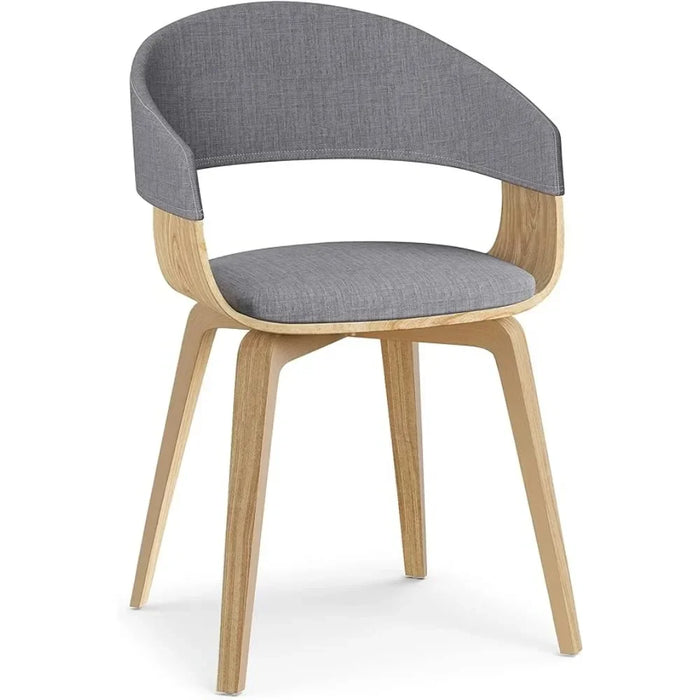 Dining chair Medieval modern curved wood dining chair in light grey polyester linen light wood for dining room