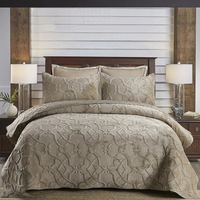 Dark Brown Quilt Set Geometric Pattern Stitched Bedspread Quilted Fleece Velvet Plush Bedspread Soft Bed Coverlet 2Pillow shams