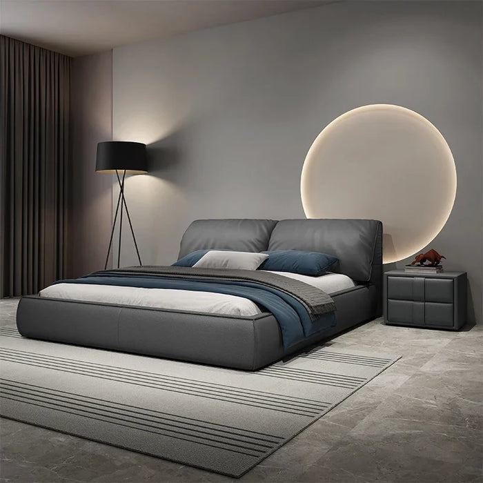 Italian extremely simple leather bed simple light luxury high-grade master bedroom soft bag big bed landing wedding bed