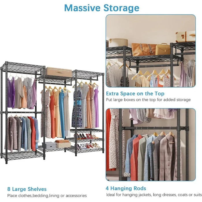 Adjustable Custom Freestanding Closet Wardrobe Bedroom Furniture Black Metal Clothing Rack With Black Cover Max Load 890LBS Home