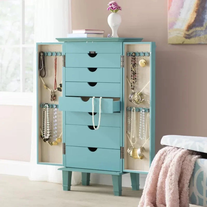 Hives and Honey 9006-349 Carson Fully Locking Jewelry Armoire, Large, Turquoise