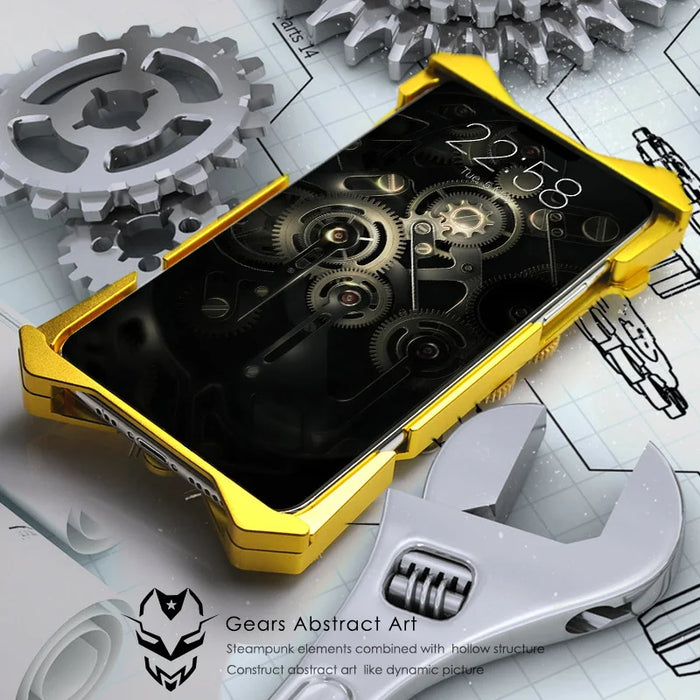 New Gold DIY Gear Steampunk Skull Metal 11 Pro Max For iPhone 11 Coque 11Pro Funda For iPhone X Xr Xs Max CASE Cover