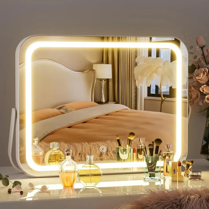 Vanity Mirror with Lights, 14" x 11" LED Makeup Mirror, 3 Modes Light,Smart Touch Control Dimmable, 360°Rotation, Modern White