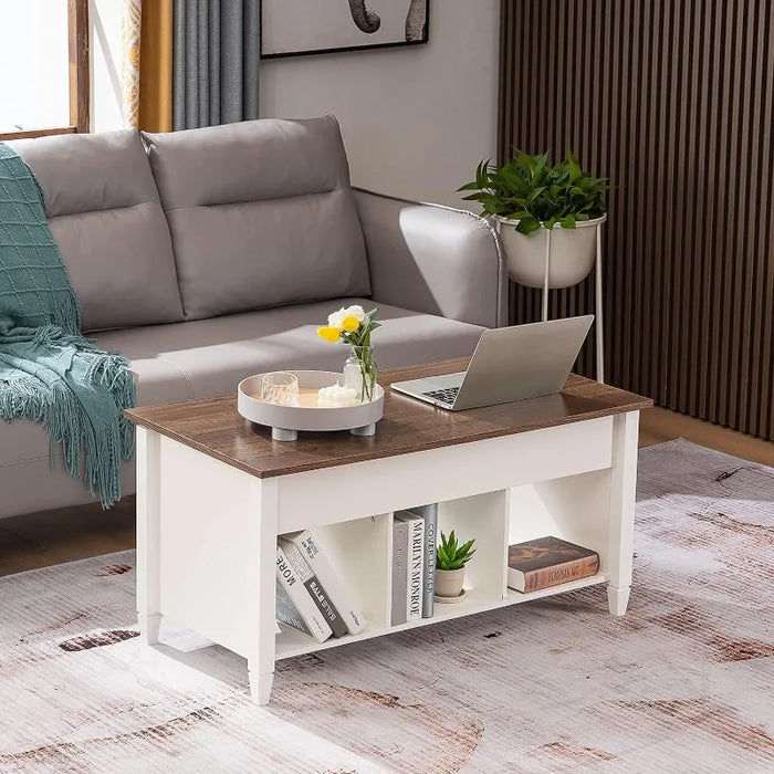 Lift Top Coffee Table, White, with Storage Shelf/Hidden Compartment, Gas Lift Mesa De Centro para Sala Pop Up Coffee Table