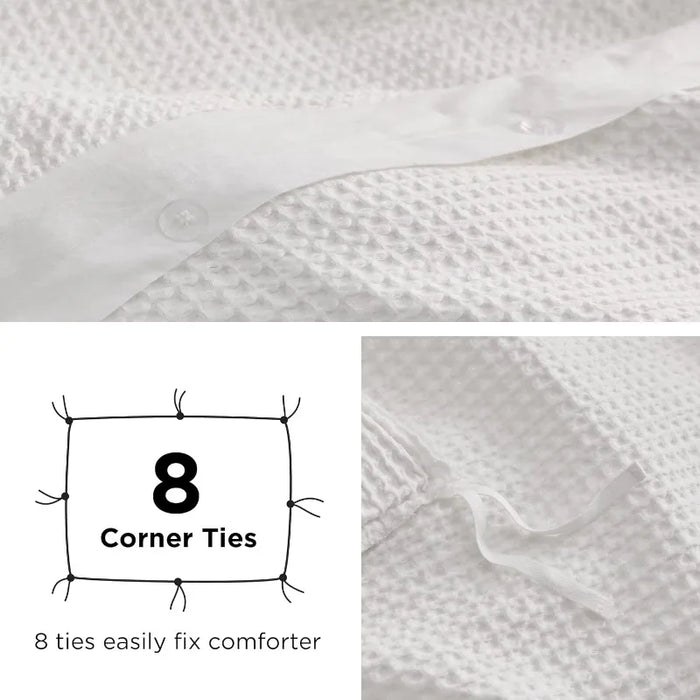 100% Cotton Waffle Weave Coconut White Duvet Cover Queen Size, Soft and Breathable Queen Duvet Cover Set