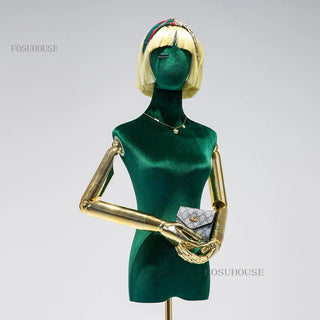 Velvet Female Model Props Women's Clothing Frame Mannequin Body Window Doll Electroplating Arm Display Stand Adjustable Rack U