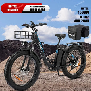 Ridstar MN-26 Electric Bicycle 26 Inch Fat Tire Off-Road Electric Bike 1500W 48V 20AH Removable Battery Adult All-Terrain E Bike