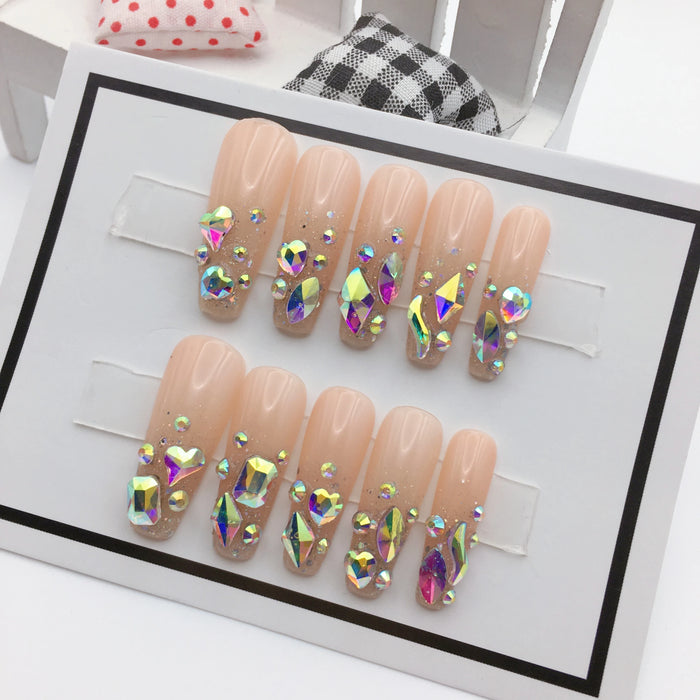 Custom Artificial Fingernails 3D Luxury Crystal Rhinestone Diamond Hand Made Press On nails